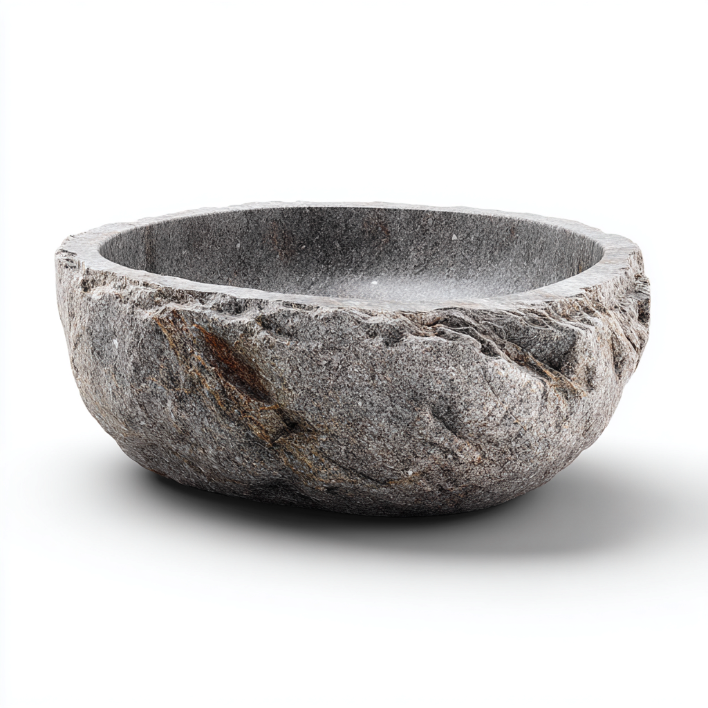 Lavabo bol - pierre naturelle - 40x40x15 cm - gris - style rustique-Hutovae