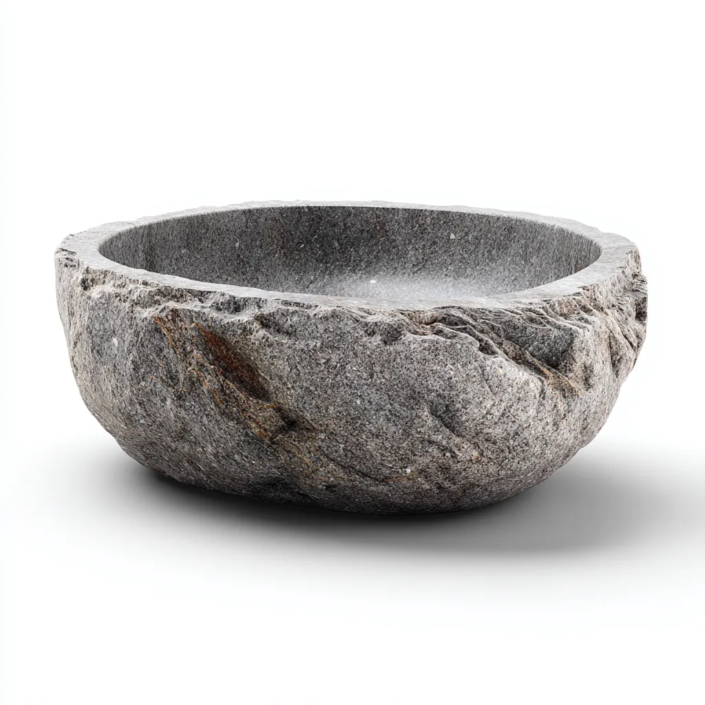 Lavabo bol - pierre naturelle - 40x40x15 cm - gris - style rustique-Hutovae