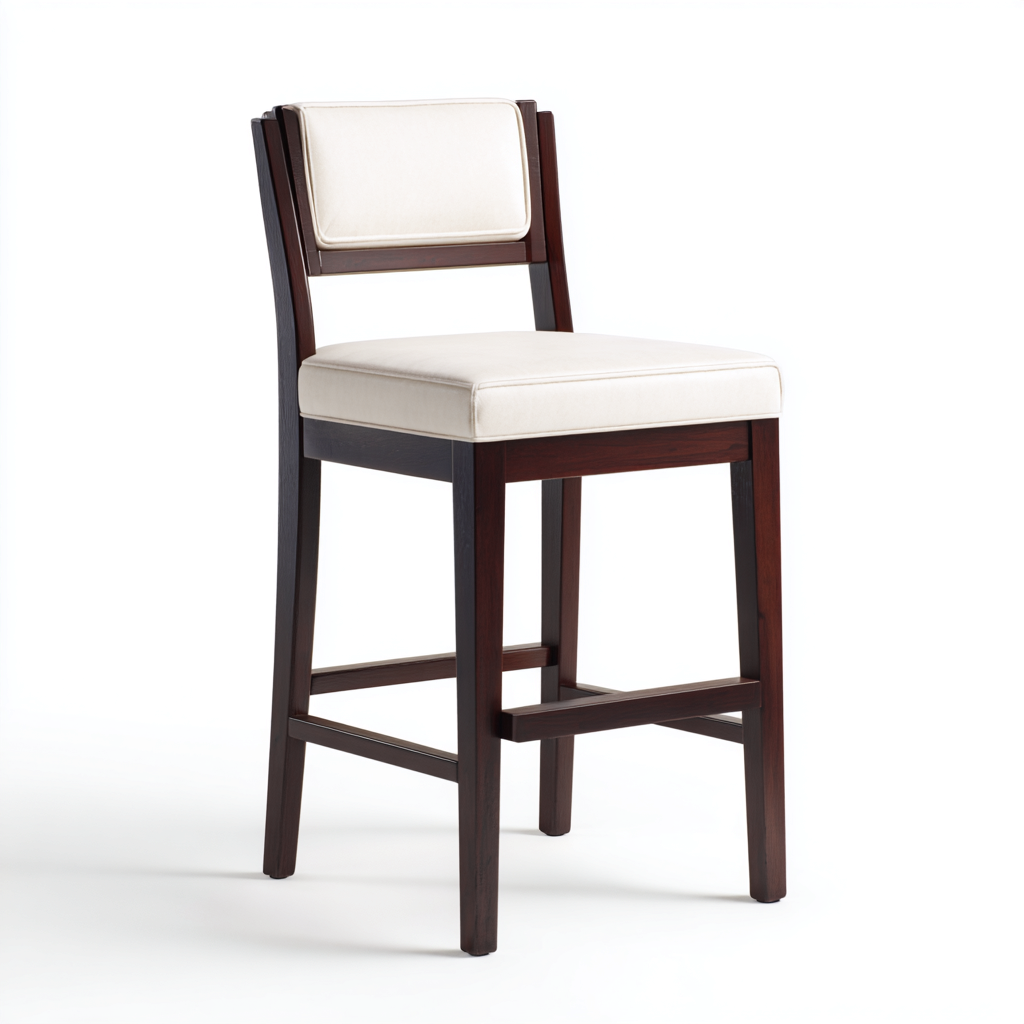 Tabouret de bar bois et tissu 45x48x105 cm - blanc-boisfoncé - design moderne - adapté à la cuisine ou au bar-Hutovae