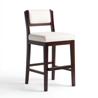 Tabouret de bar bois et tissu 45x48x105 cm - blanc-boisfoncé - design moderne - adapté à la cuisine ou au bar-Hutovae