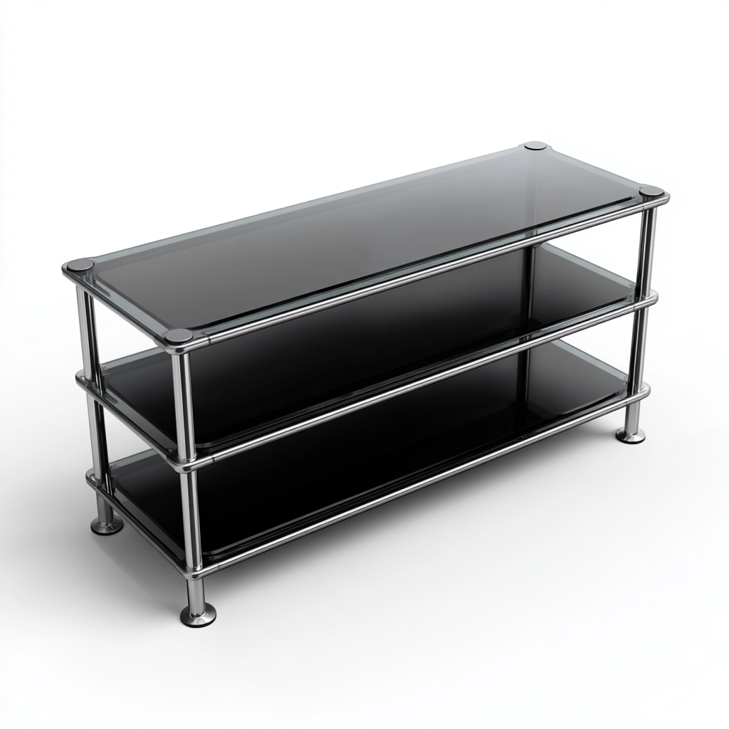 Meuble TV-verre métal-110x40x48 cm-noir-argent-style moderne-Hutovae