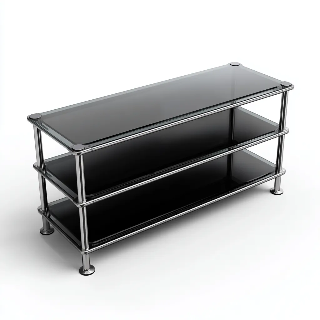 Meuble TV-verre métal-110x40x48 cm-noir-argent-style moderne-Hutovae