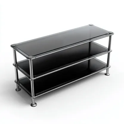 Meuble TV-verre métal-110x40x48 cm-noir-argent-style moderne-Hutovae