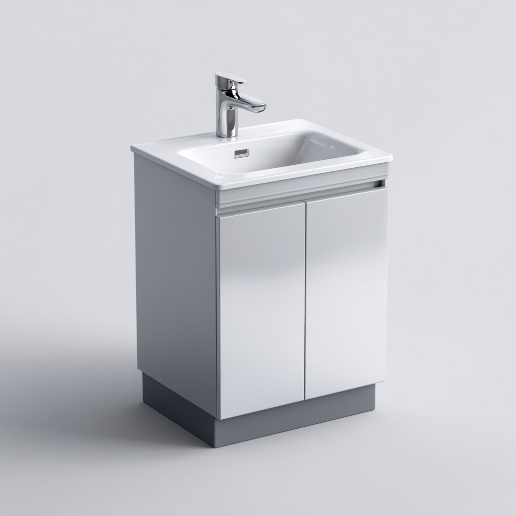 Meuble vasque - panneaux MDF laqué - 55x40x80 cm - blanc-gris - design minimaliste-Hutovae