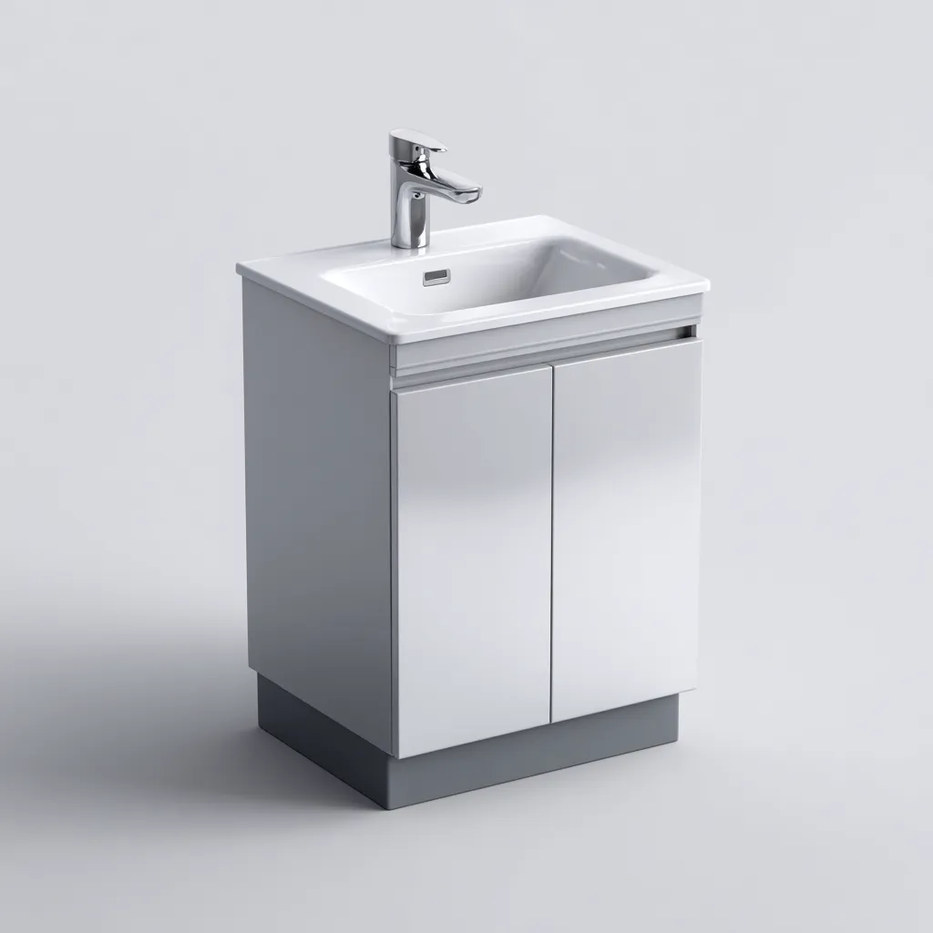 Meuble vasque - panneaux MDF laqué - 55x40x80 cm - blanc-gris - design minimaliste-Hutovae