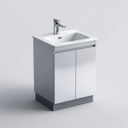 Meuble vasque - panneaux MDF laqué - 55x40x80 cm - blanc-gris - design minimaliste-Hutovae