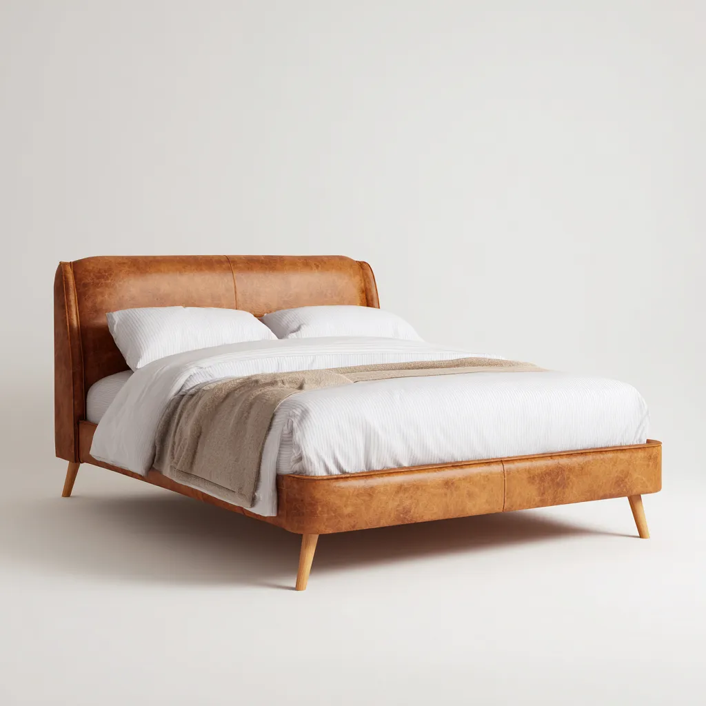 Lit double cuir 200x160 cm - marron - adapté à la chambre - design contemporain-Hutovae