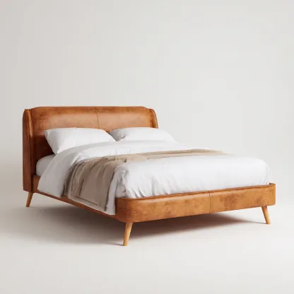 Lit double cuir 200x160 cm - marron - adapté à la chambre - design contemporain-Hutovae