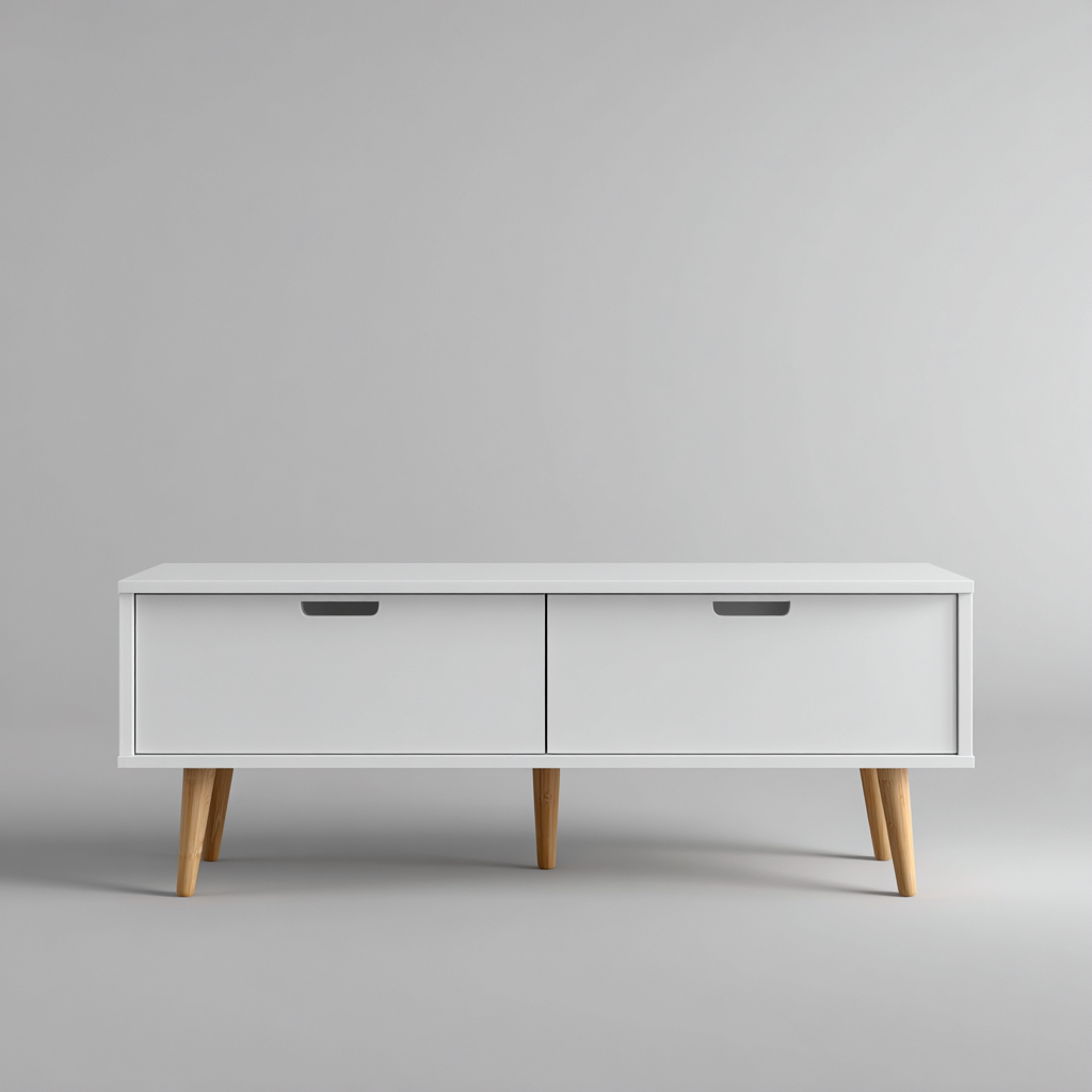 Meuble TV-bois et panneaux laqués-150x40x50 cm-blanc-naturel-style moderne-Hutovae