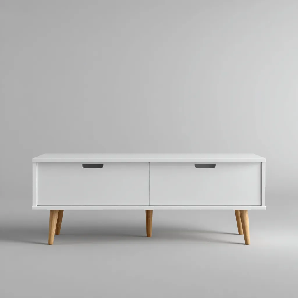 Meuble TV-bois et panneaux laqués-150x40x50 cm-blanc-naturel-style moderne-Hutovae