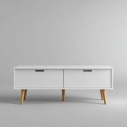 Meuble TV-bois et panneaux laqués-150x40x50 cm-blanc-naturel-style moderne-Hutovae