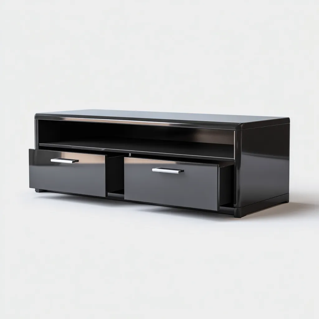 Meuble TV-bois métal-120x40x45 cm-noir-style moderne-Hutovae