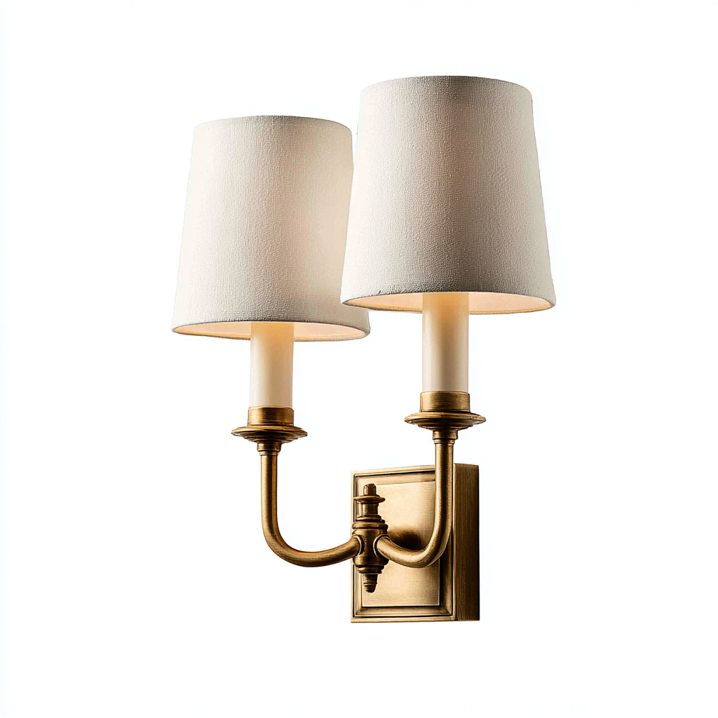 Applique murale métal-tissu 28x18 cm - brass-white - double éclairage - style classique-Hutovae