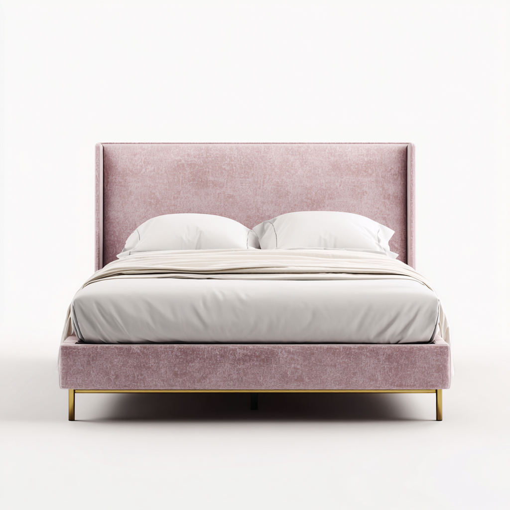 Lit double tissu 200x160 cm - rose - adapté à la chambre - design contemporain-Hutovae