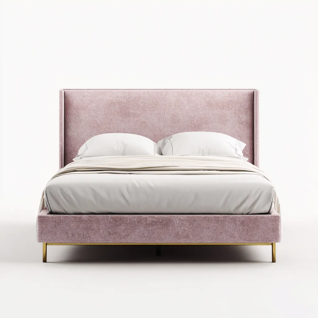 Lit double tissu 200x160 cm - rose - adapté à la chambre - design contemporain-Hutovae