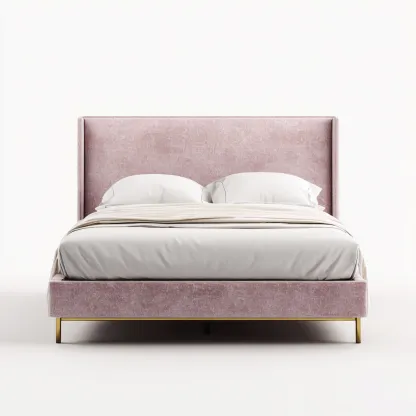 Lit double tissu 200x160 cm - rose - adapté à la chambre - design contemporain-Hutovae