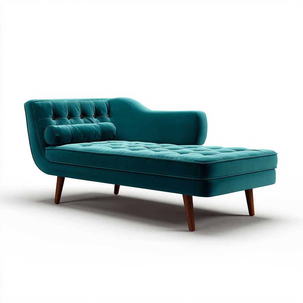 Chaise longue-velours-165x72 cm-bleupétrole-style capitonné moderne-Hutovae