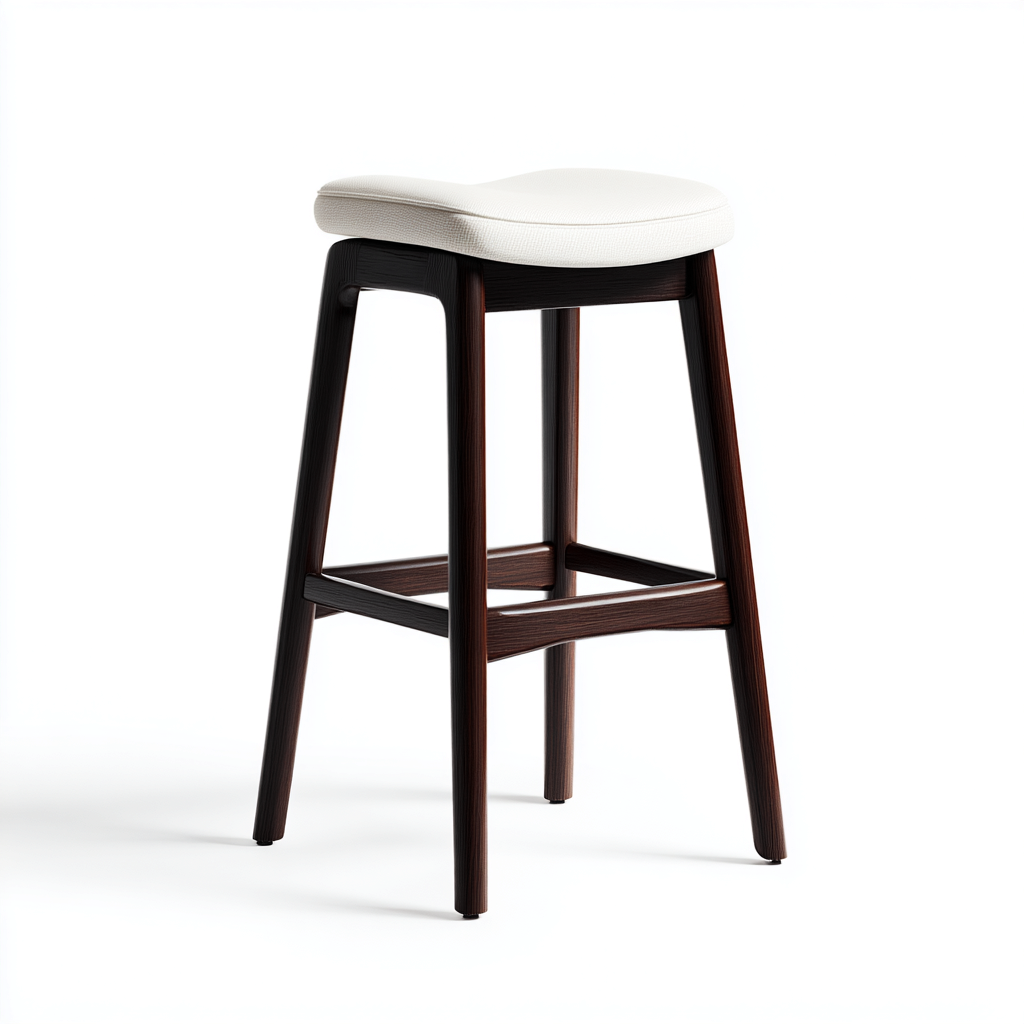 Tabouret de bar bois et tissu 42x45x78 cm - blanc-boisfoncé - design moderne - adapté à la cuisine ou au bar-Hutovae