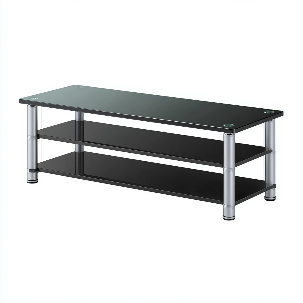 Meuble TV-verre métal-120x40x45 cm-noir-argent-style moderne-Hutovae