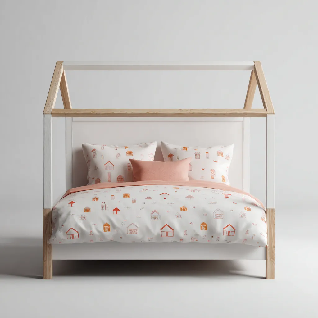 Lit enfant bois 200x120x170 cm - blanc-naturel - adapté à la chambre d'enfant - design cabane-Hutovae