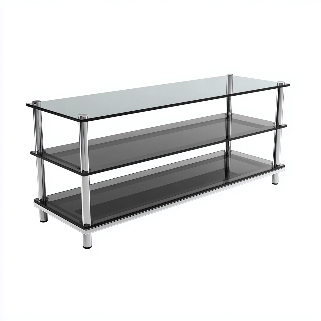 Meuble TV-verre métal-120x40x55 cm-transparent-noir-argent-style moderne-Hutovae