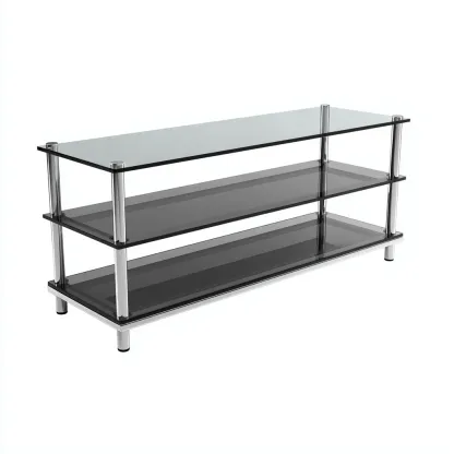 Meuble TV-verre métal-120x40x55 cm-transparent-noir-argent-style moderne-Hutovae