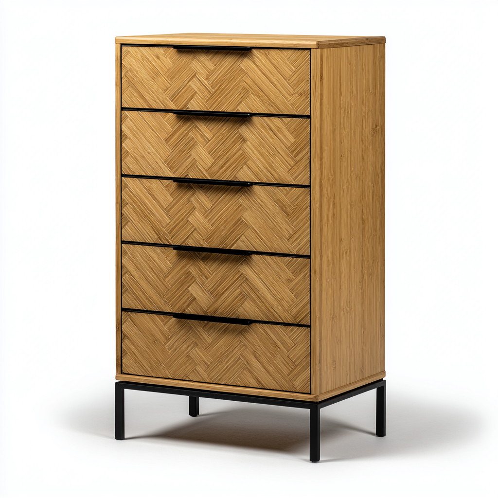 Commode-bambou et métal-70x42x120 cm-naturel-noir-style moderne-Hutovae