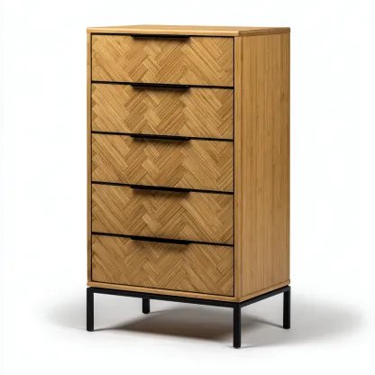 Commode-bambou et métal-70x42x120 cm-naturel-noir-style moderne-Hutovae