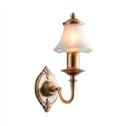 Applique murale métal-verre 25x16 cm - brass-white - abat-jour en verre - style classique-Hutovae