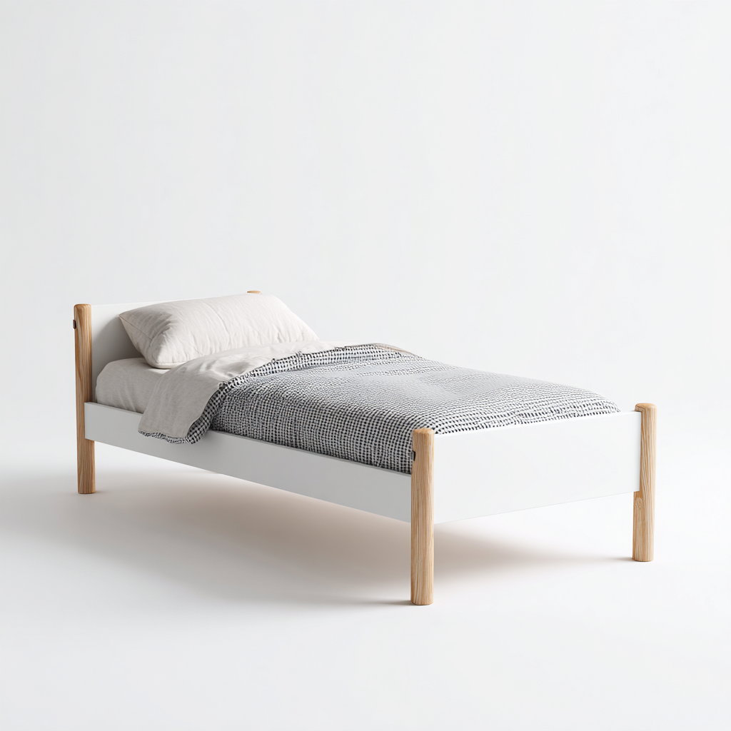 Lit enfant bois 195x95x85 cm - blanc-naturel - adapté à la chambre d'enfant - design minimaliste-Hutovae