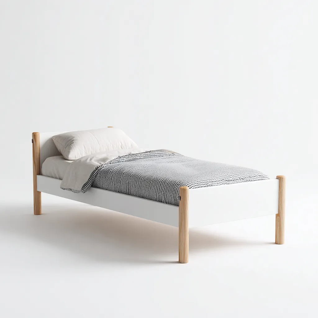 Lit enfant bois 195x95x85 cm - blanc-naturel - adapté à la chambre d'enfant - design minimaliste-Hutovae