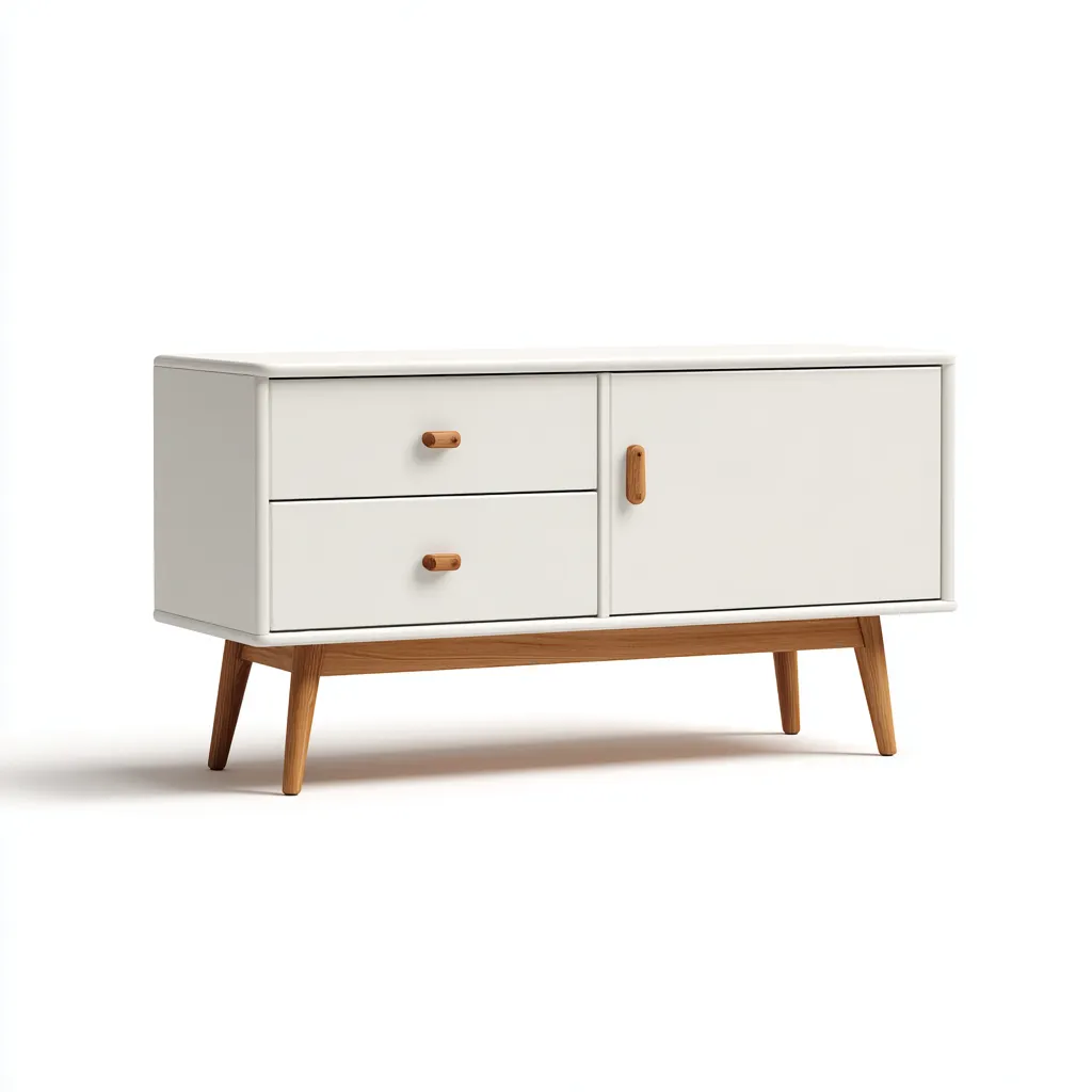 Meuble TV-bois et panneaux laqués-120x40x55 cm-blanc-naturel-style scandinave-Hutovae