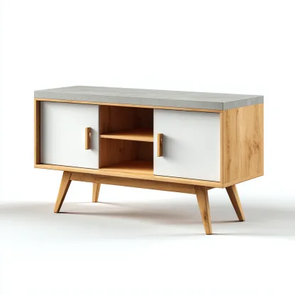 Meuble TV-bois et surface effet béton-120x40x60 cm-naturel-blanc-gris-style moderne-Hutovae