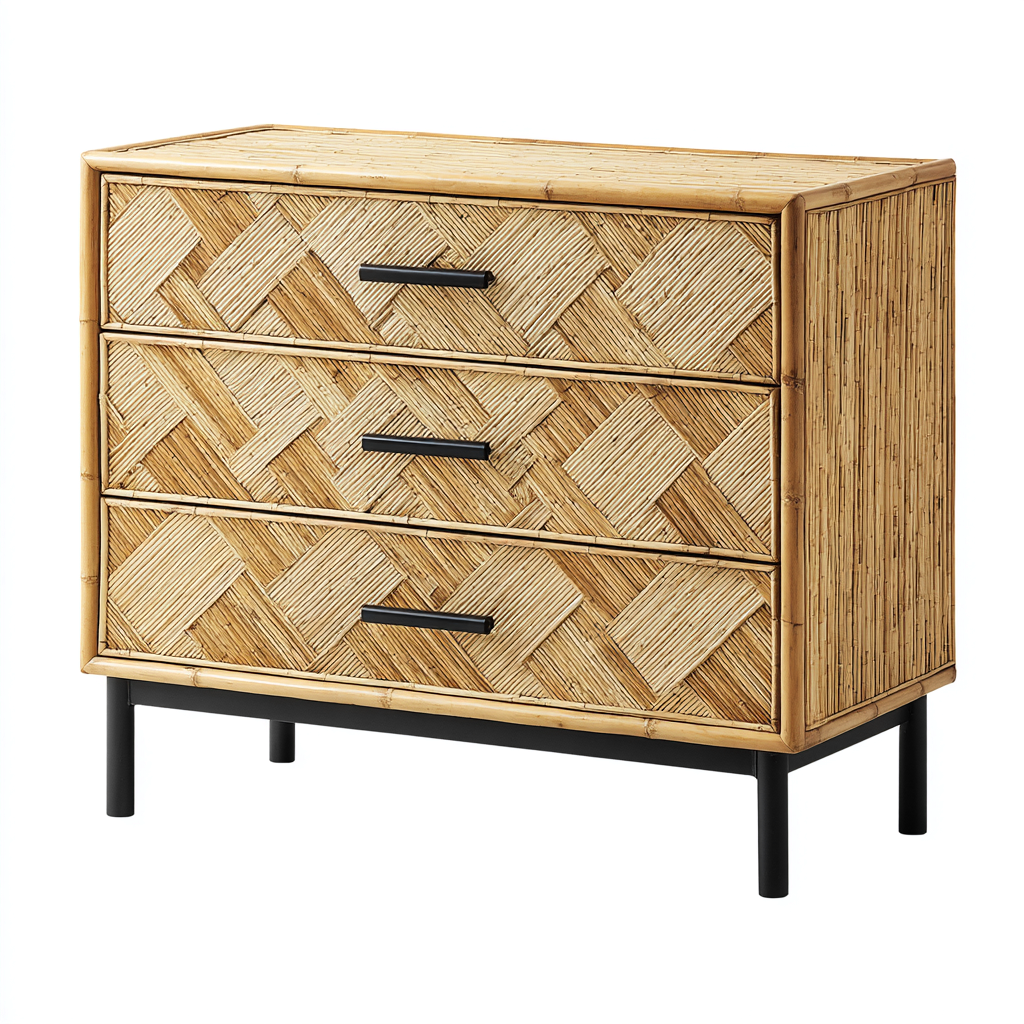 Commode-rotin et bois-80x40x80 cm-naturel-style moderne-Hutovae