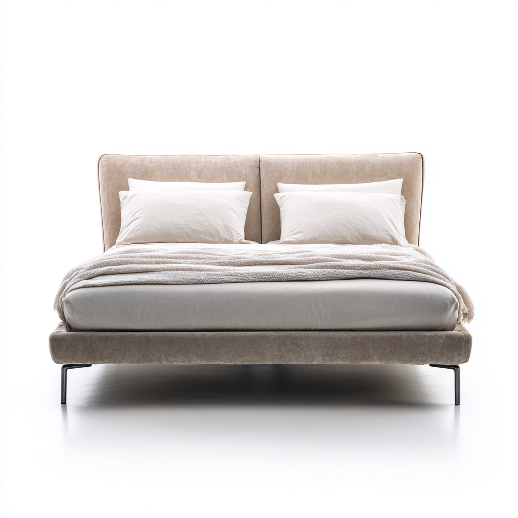 Lit double velours 200x160 cm - beige - adapté à la chambre - design contemporain-Hutovae