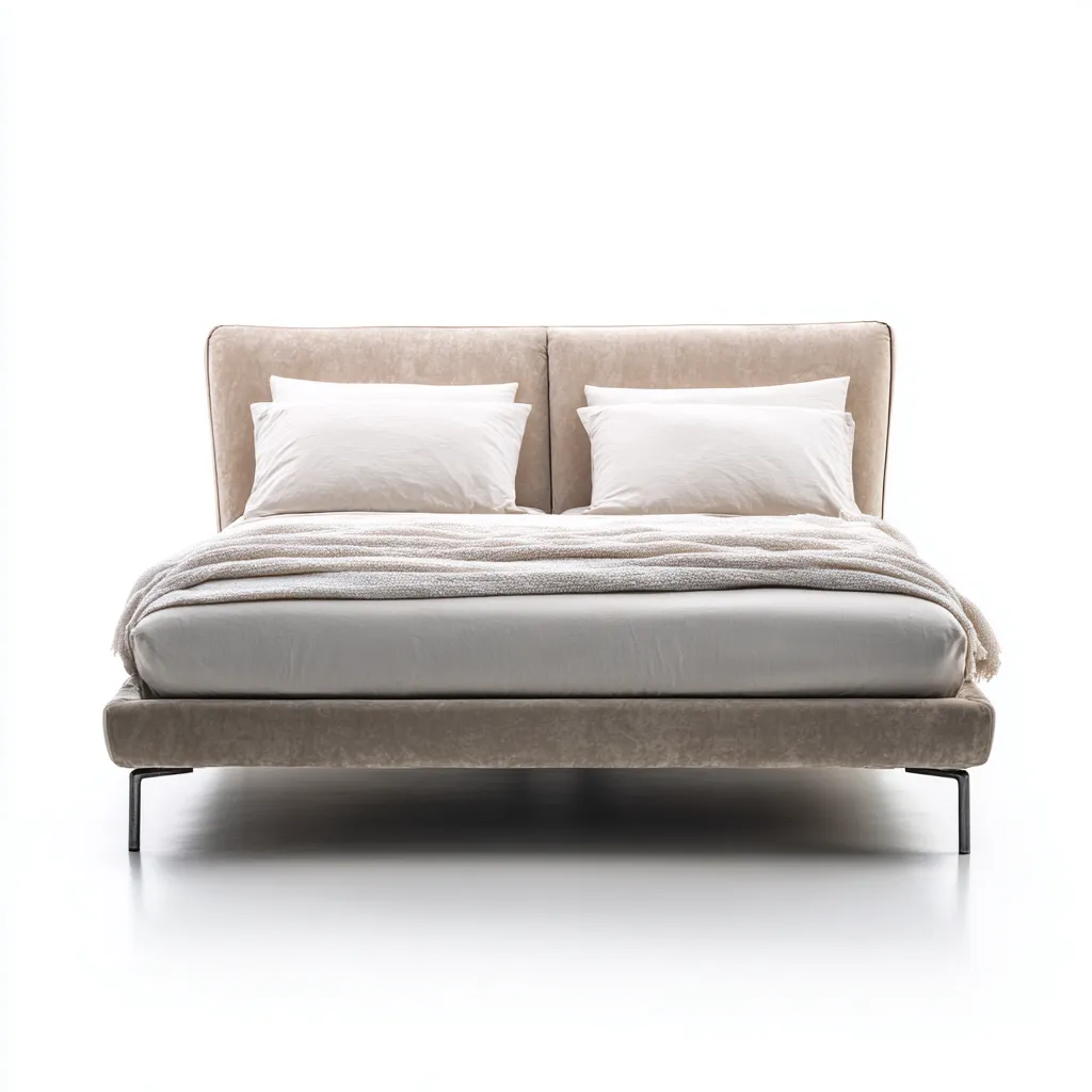 Lit double velours 200x160 cm - beige - adapté à la chambre - design contemporain-Hutovae