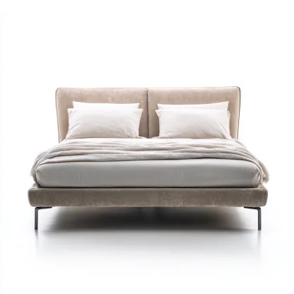 Lit double velours 200x160 cm - beige - adapté à la chambre - design contemporain-Hutovae