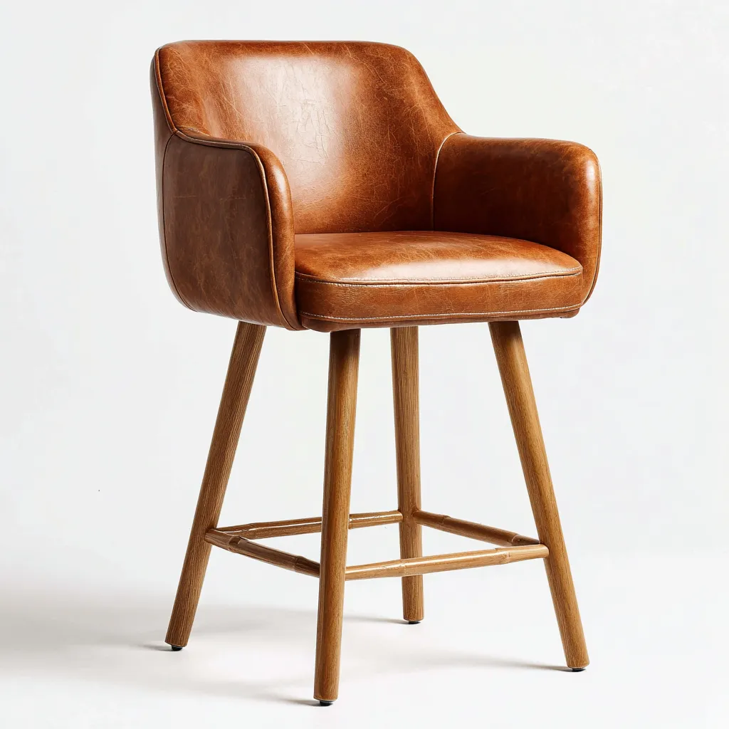 Tabouret de bar cuir 52x55x98 cm - marron - design moderne - adapté à la cuisine ou au bar-Hutovae