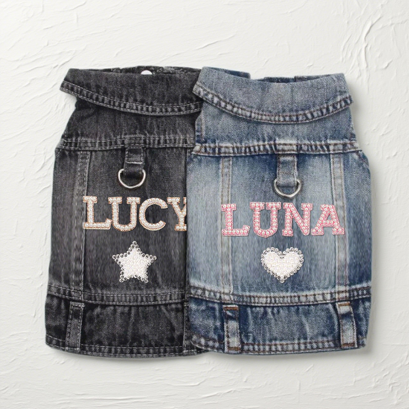 Personalized Handmade Pearl Patch Pets Denim Jacket | BKPet2602