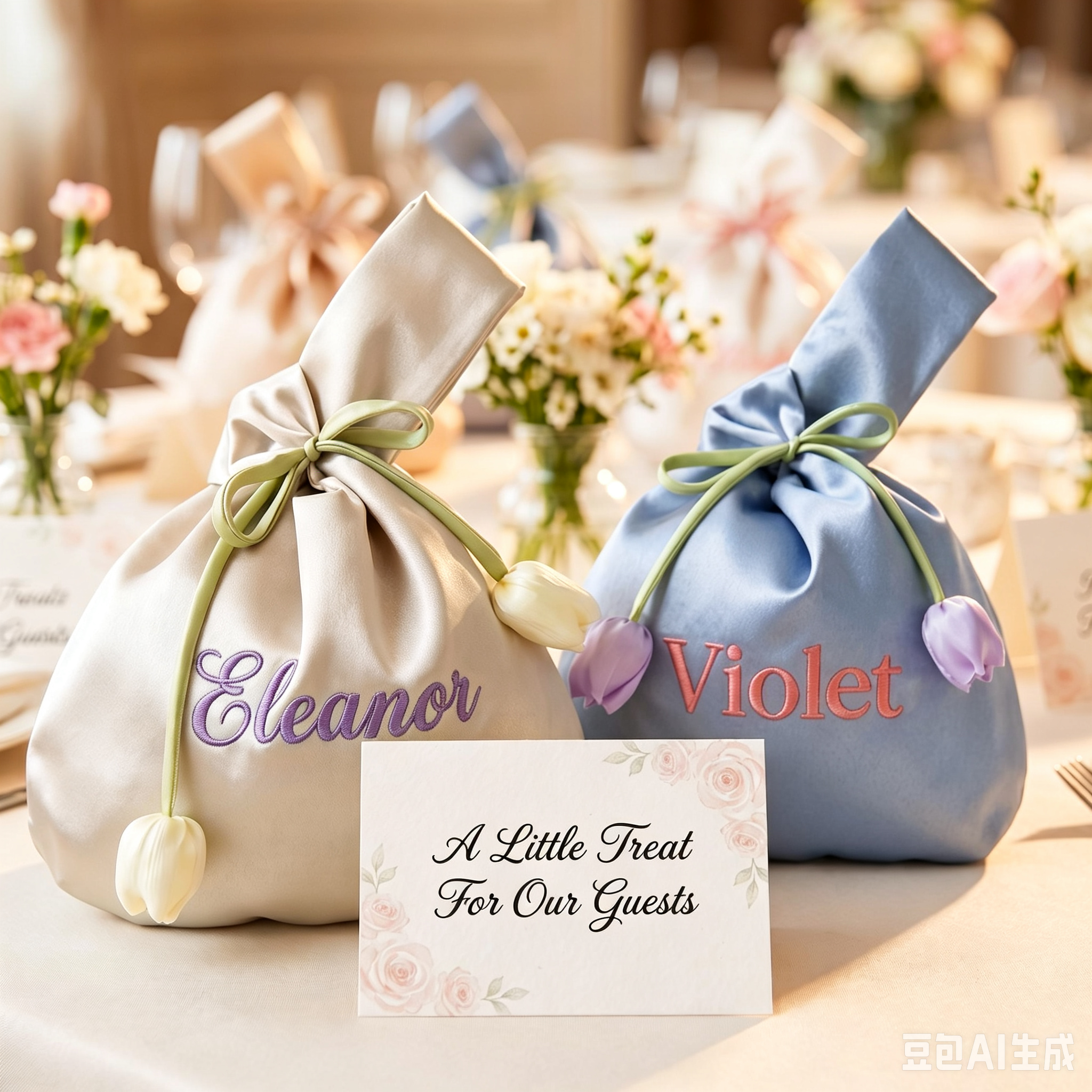 Personalized Embroidered Wedding Favor Wristlet Bag Party Guest Gift Bag | MNGift02