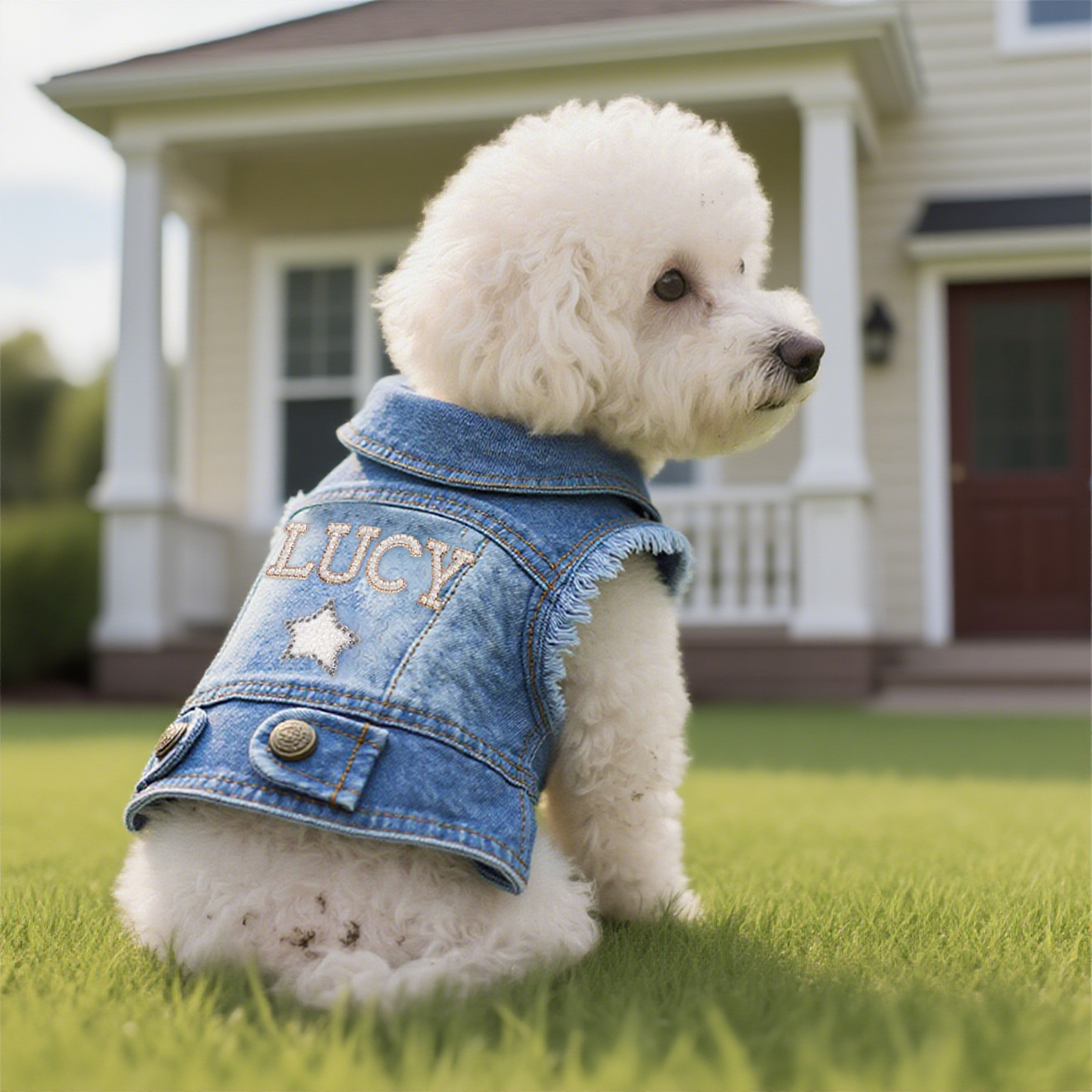Personalized Handmade Pearl Patch Pets Denim Jacket | BKPet219