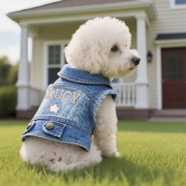 Personalized Handmade Pearl Patch Pets Denim Jacket | BKPet219