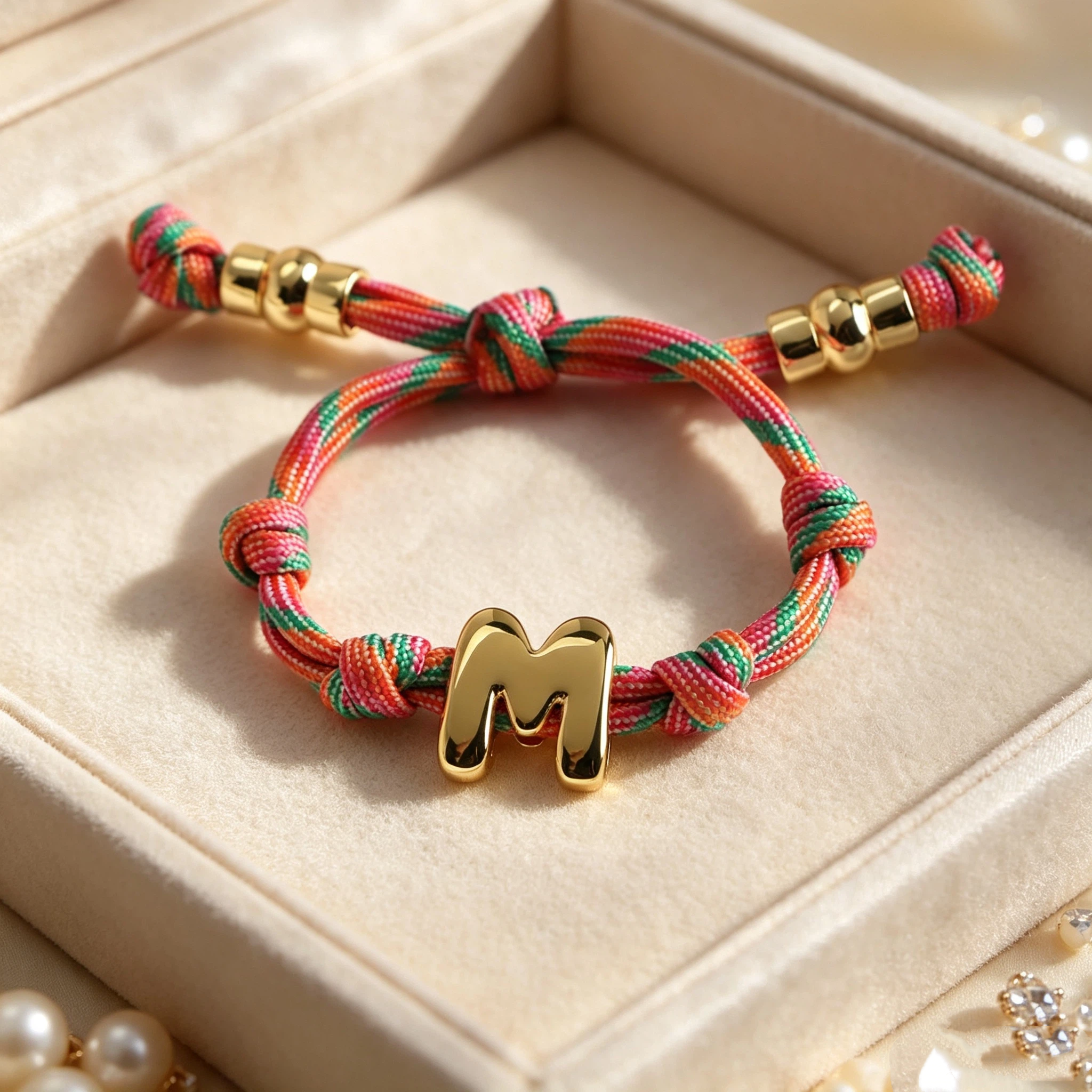 Personalized Bubble Letter Rope Bracelet With Adjustable Knot for Unique and Love | MNGift19