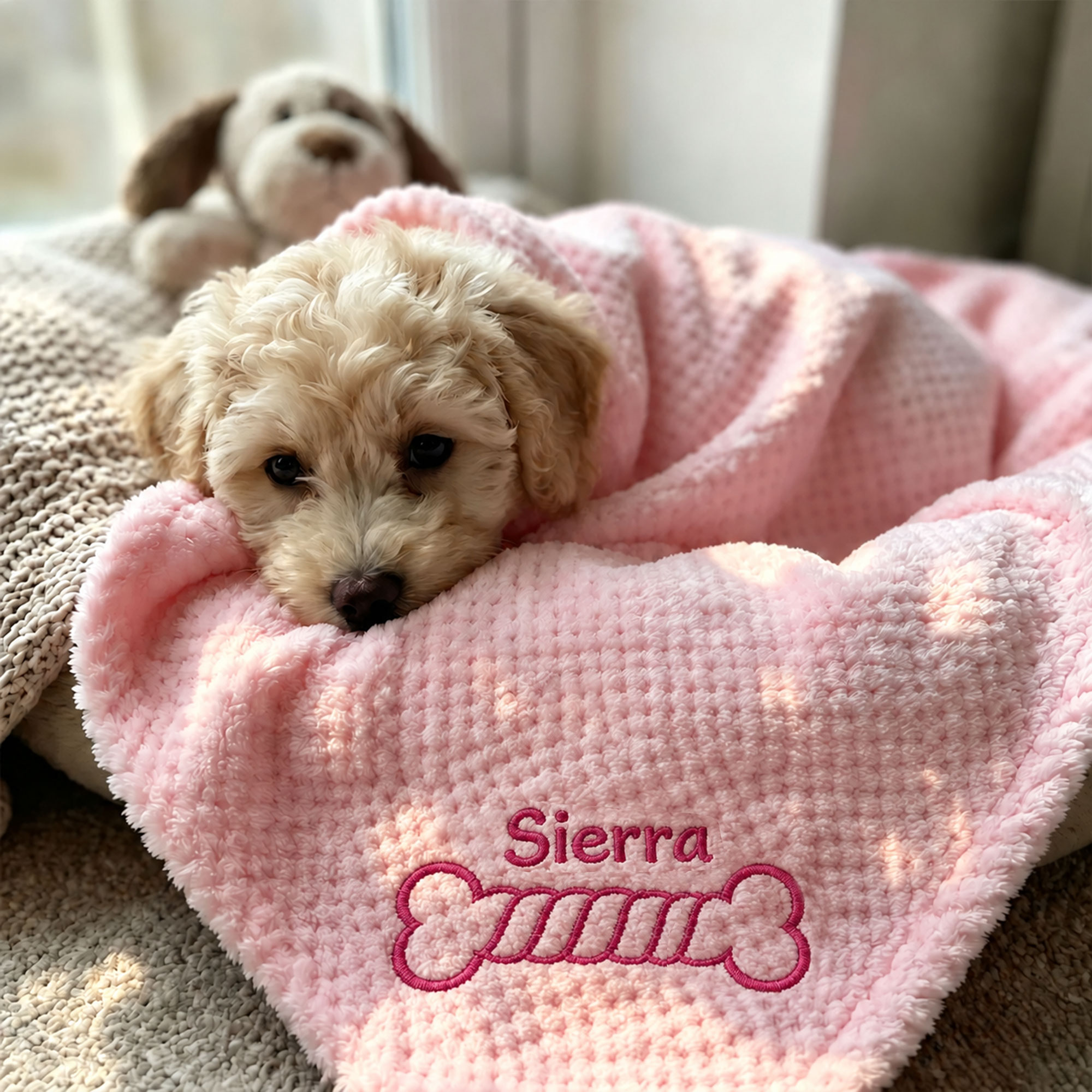 Personalized Embroidered Puppy Blanket with Name & Bone Print | MNHome109