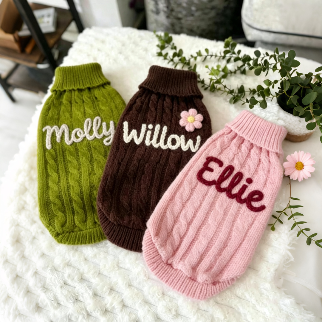 Personalized Embroidered Chunky Knit Dog Sweater | MNCloth246