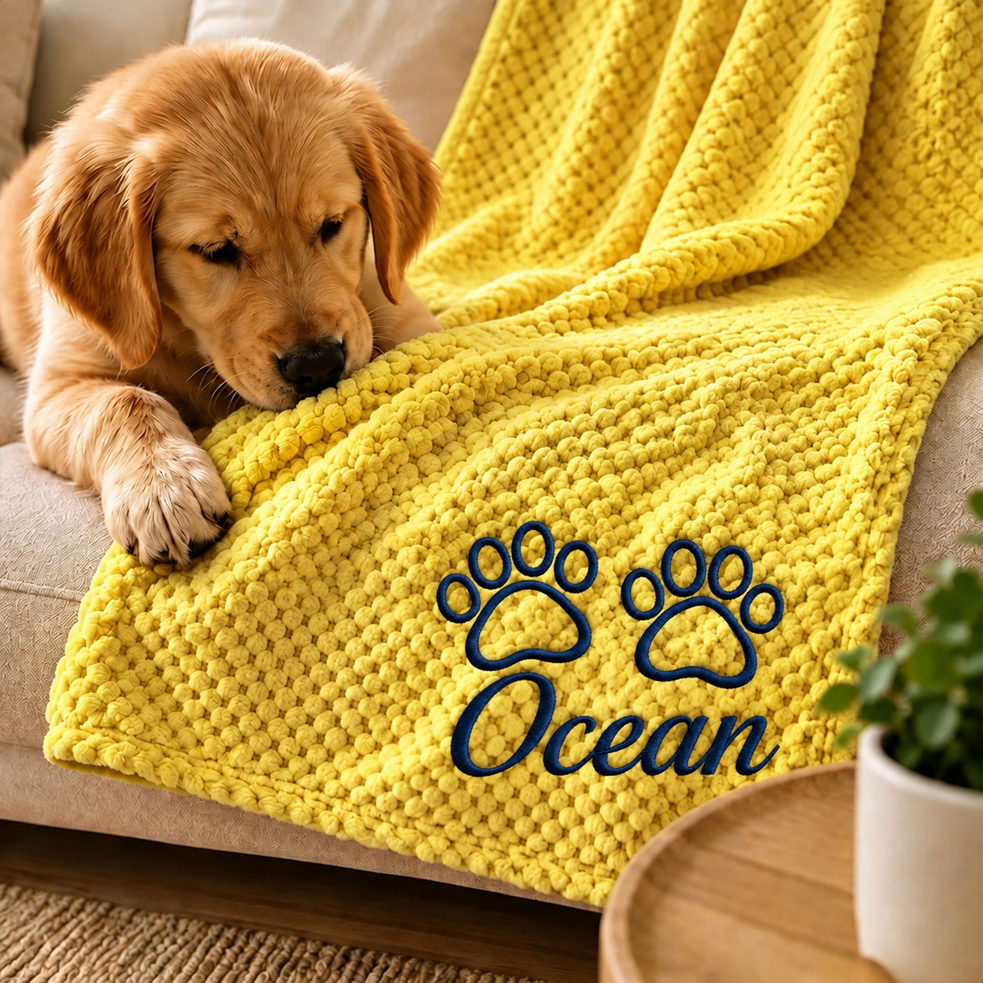 Personalized Embroidered Puppy Blanket with Name & Paw Print | MNHome108