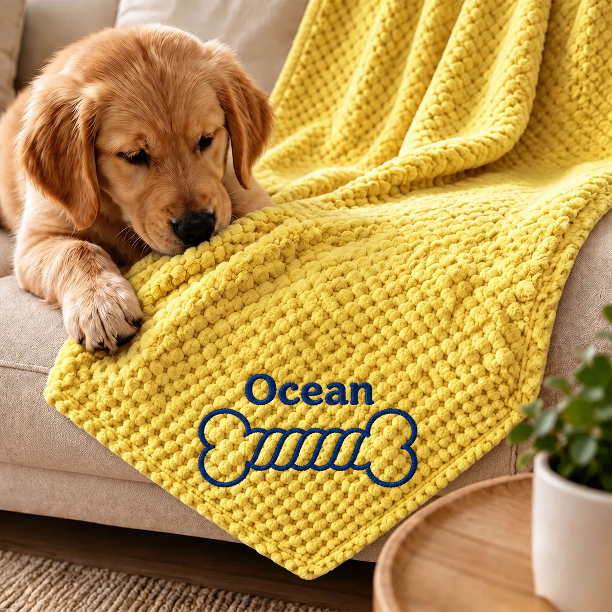 Personalized Embroidered Puppy Blanket with Name & Bone Print | MNHome109