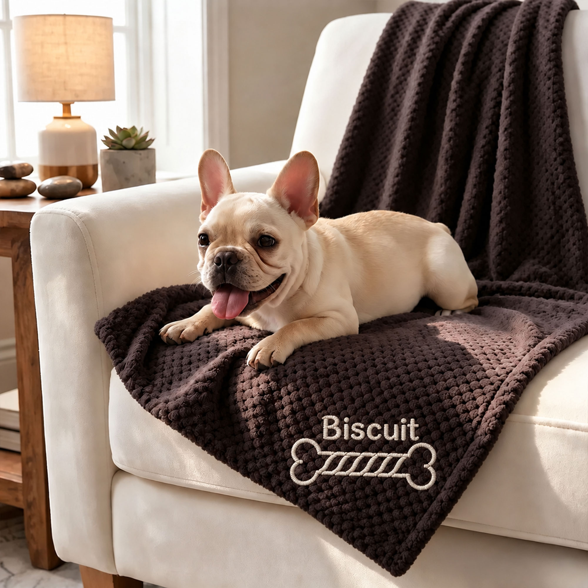 Personalized Embroidered Puppy Blanket with Name & Bone Print | MNHome109