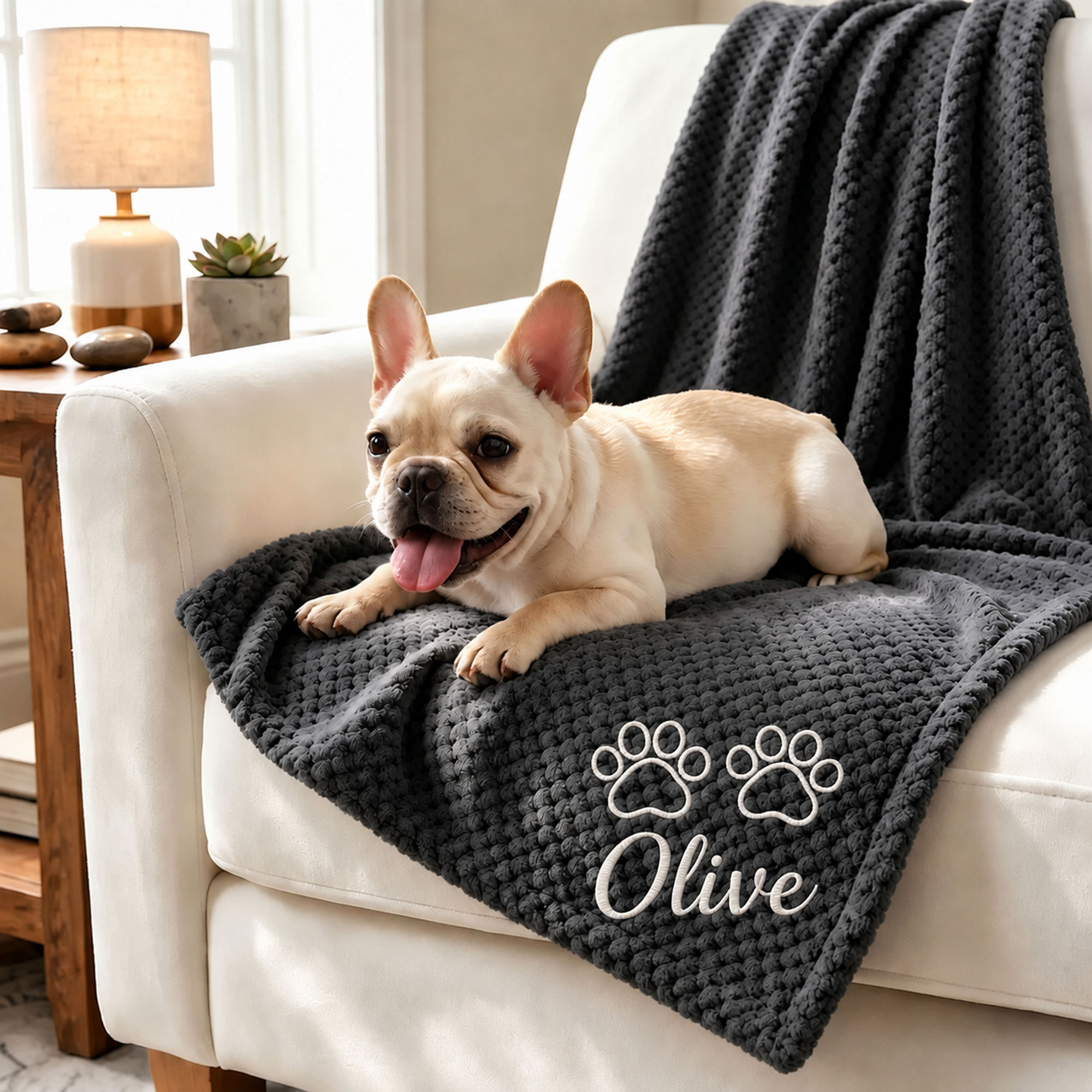 Personalized Embroidered Puppy Blanket with Name & Paw Print | MNHome108