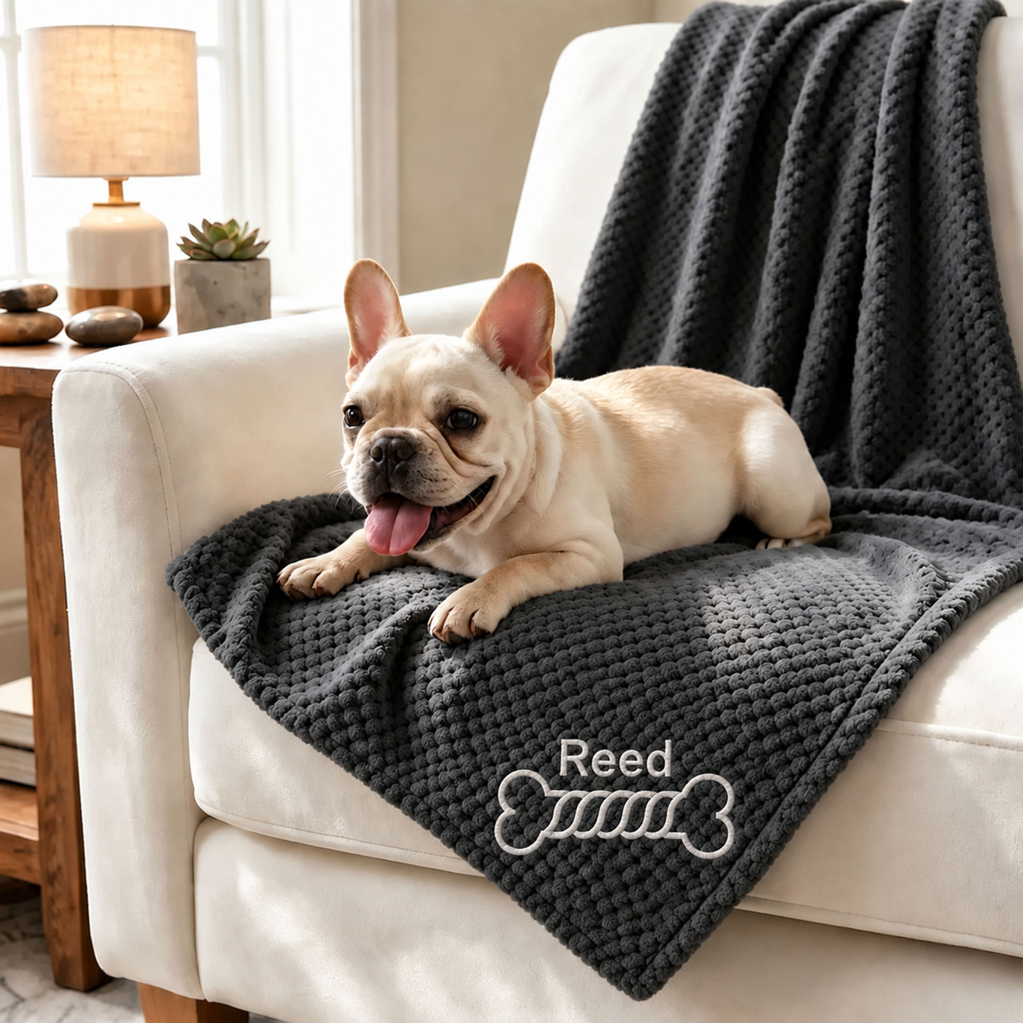 Personalized Embroidered Puppy Blanket with Name & Bone Print | MNHome109